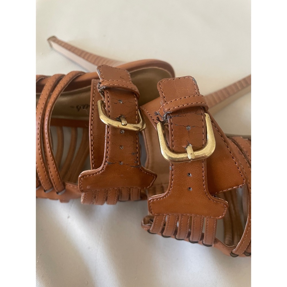 Delicious Cognac Strappy Platform Stiletto Heels Gladiator Sandals Size 8 - Picture 12 of 12